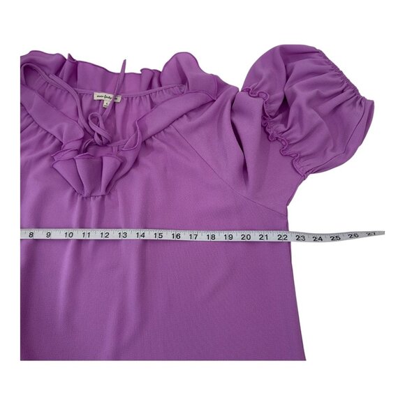 Seven Forty two Women Purple Ruffle Tie-Neck Blouse SZ Large 3/4 Puff Sleeves - Picture 6 of 10